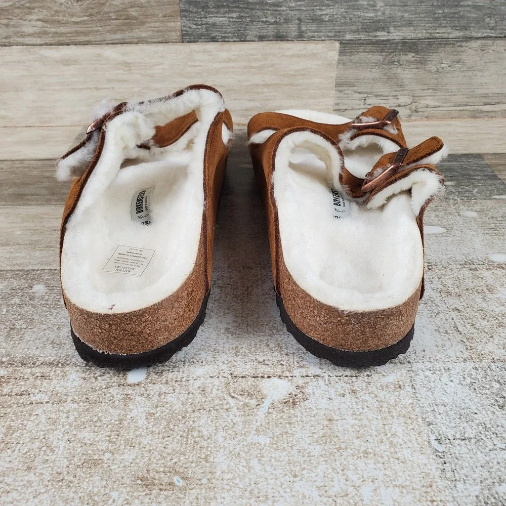 Birkenstock Arizona Shearling Sandals Mens 12 Mink Suede Adjustable Straps Lined